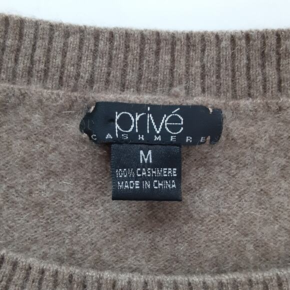 Prive Cashmere 100% Cashmere Sweater Taupe Oatmeal Short Sleeve Womens M Luxury - Picture 4 of 7